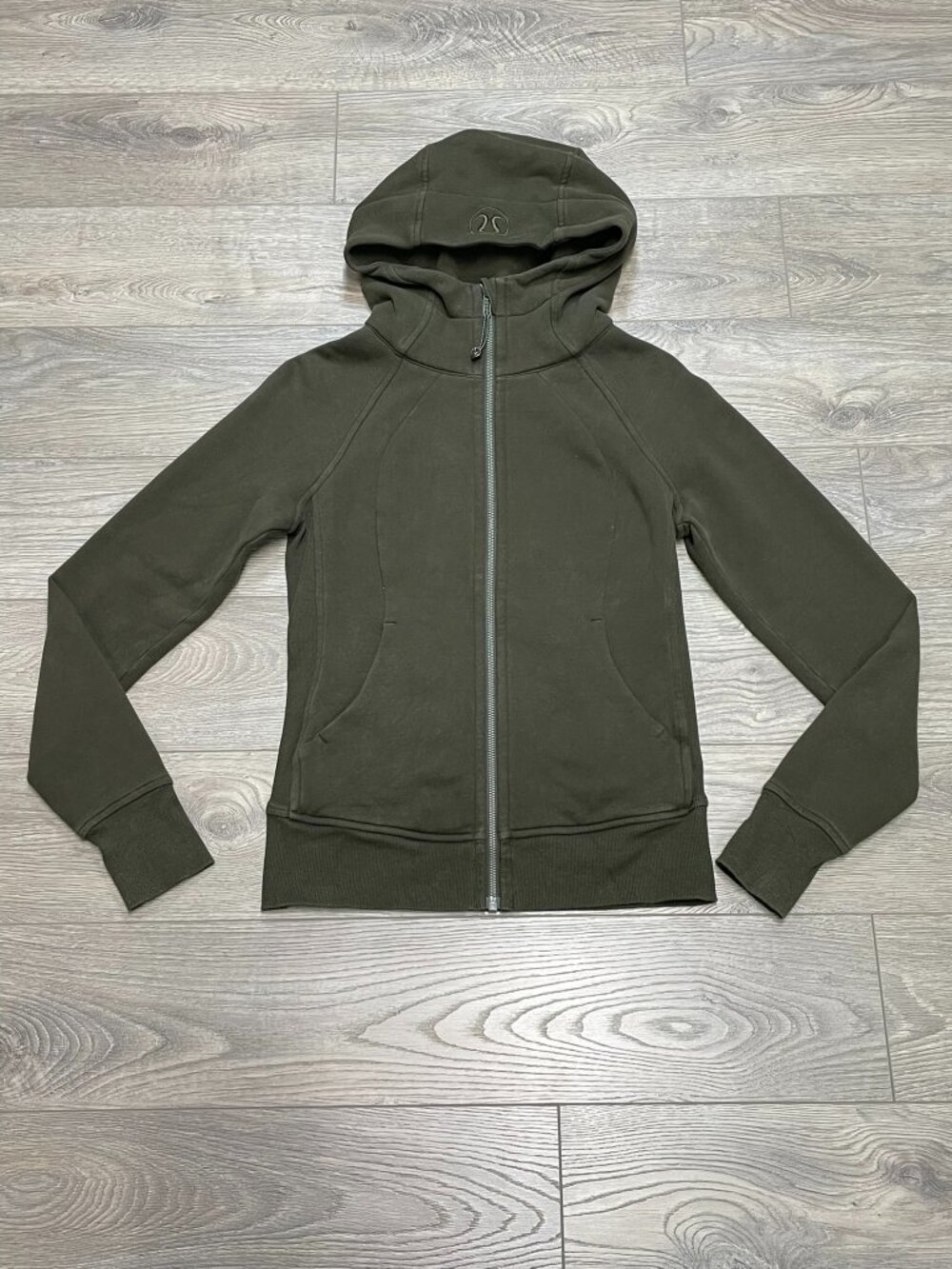 Lululemon Dark Olive Green Scuba Fleece Full Zip Hoodie Jacket Thumbholes Fits S